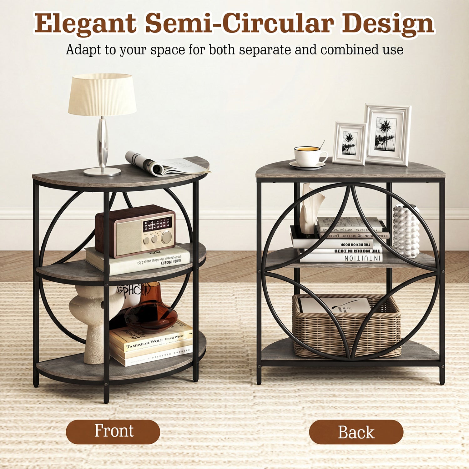 Narrow Side Table, Metal Frame, Storage Shelves, Gray End & Side Tables at Gallery Canada