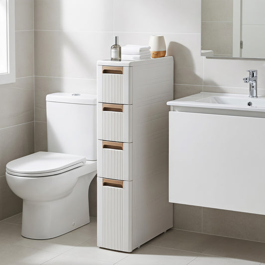 Narrow Storage Cabinet With Drawers, M, Beige Floor Cabinets Beige at Gallery Canada