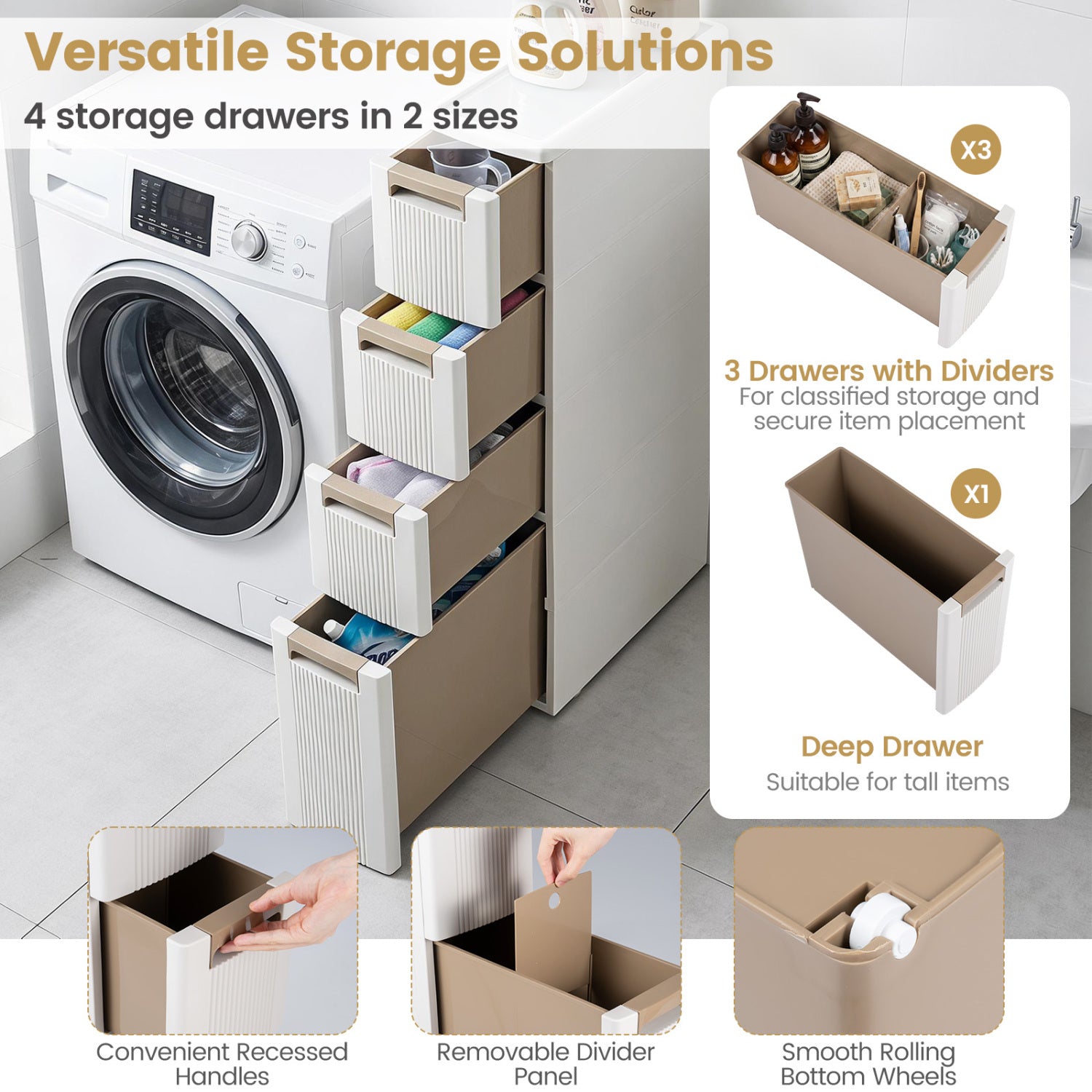 Narrow Storage Cabinet With Drawers, M, Beige Floor Cabinets at Gallery Canada