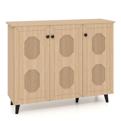 Shoe Cabinet, 3 Doors, Closed Footwear Storage Unit, Natural