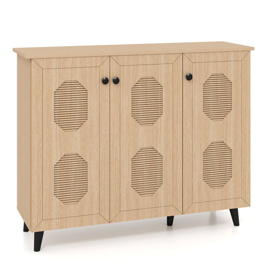 Natural Shoe Cabinet 3 Doors Freestanding Storage Unit Entryway Shoe Racks & Storage Benches Natural at Gallery Canada