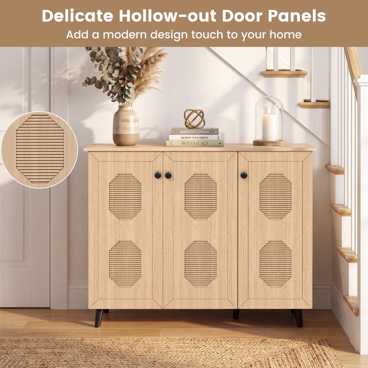 Shoe Cabinet, 3 Doors, Closed Footwear Storage Unit, Natural