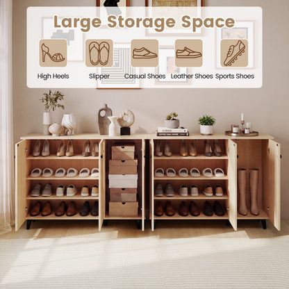 Shoe Cabinet, 3 Doors, Closed Footwear Storage Unit, Natural