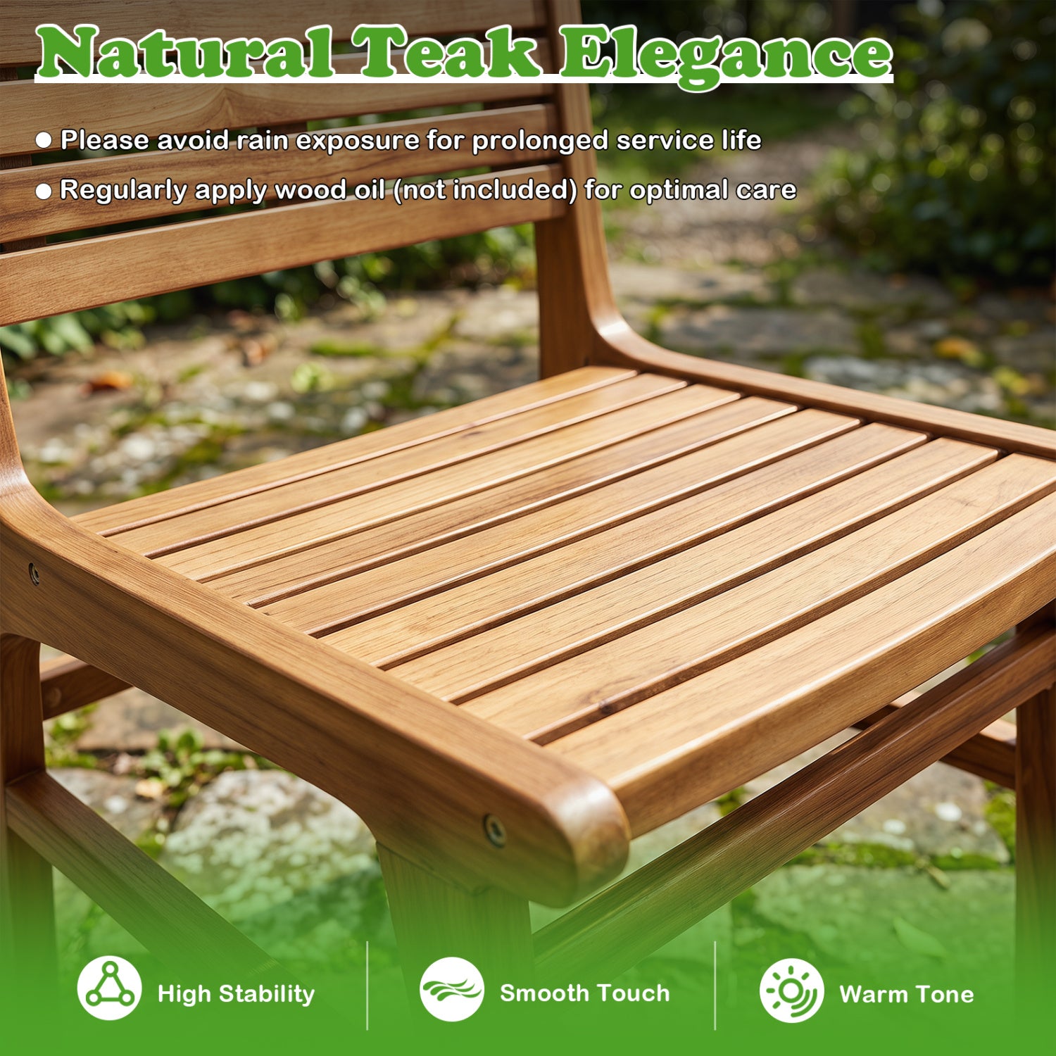 Natural Wood Armless Patio Chair with Slanted Back and Slatted Seat Patio Dining Chairs at Gallery Canada