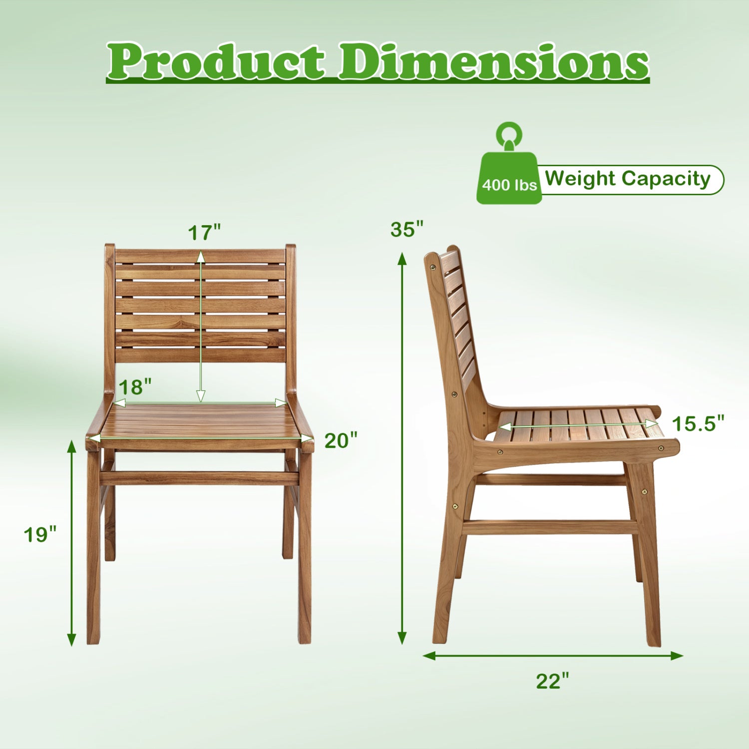 Natural Wood Armless Patio Chair with Slanted Back and Slatted Seat Patio Dining Chairs at Gallery Canada