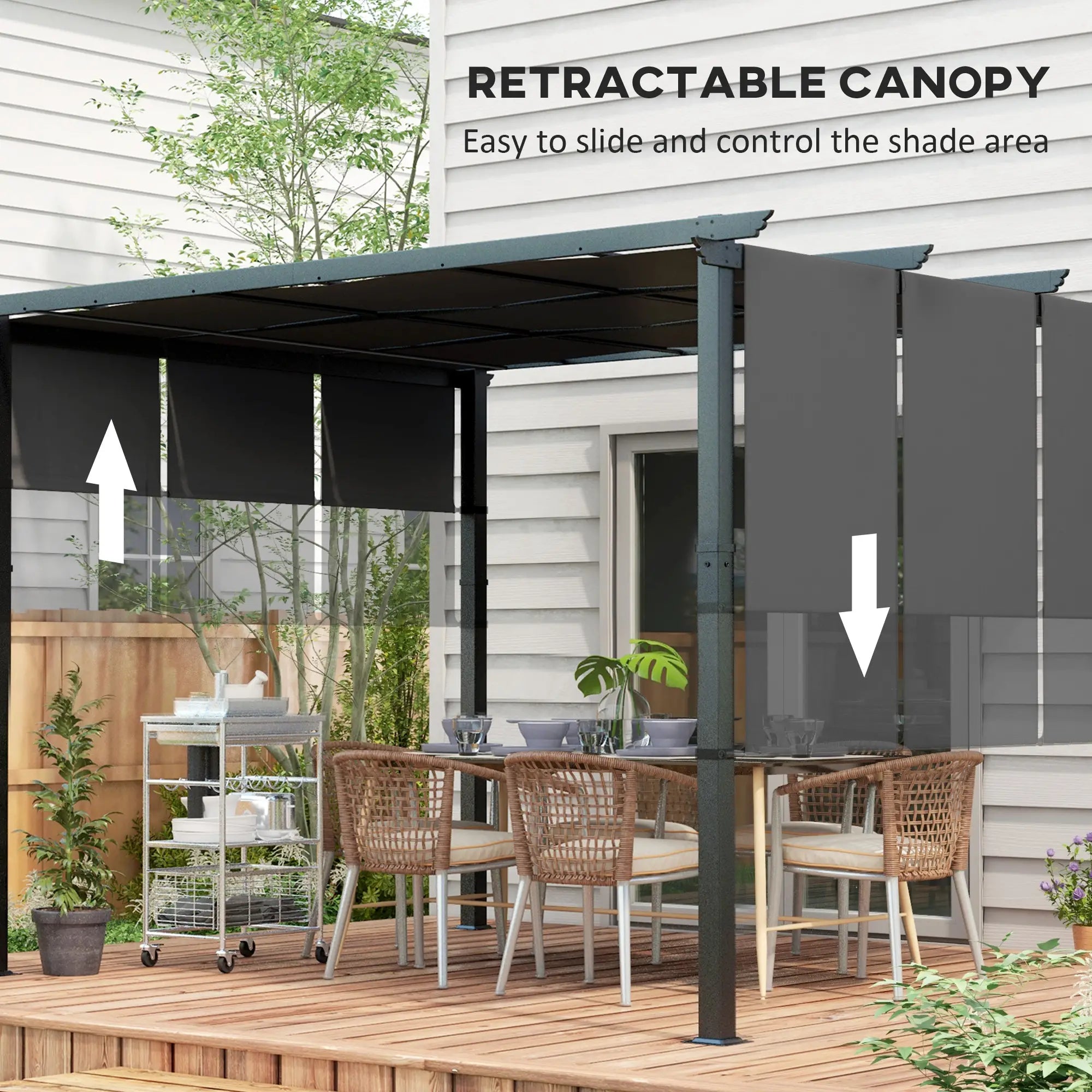 10' x 12' Metal Pergola, Retractable Canopy, Garden Patio Backyard Deck Pergolas at Gallery Canada