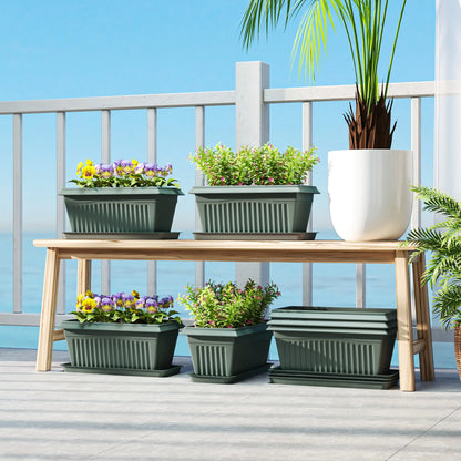7 Pack 15.7" Plastic Flower Planters, Drainage Holes, Trays, Green Garden Accessories at Gallery Canada