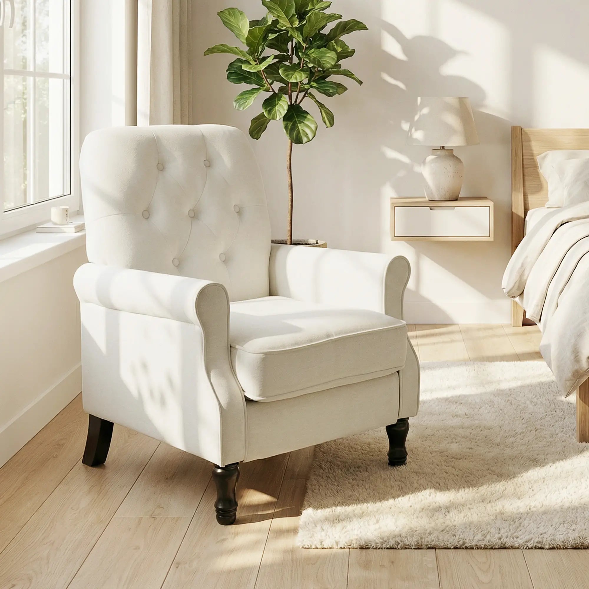 Accent Chair, Mid-Century Modern Armchair, Cream White Single Sofas at Gallery Canada