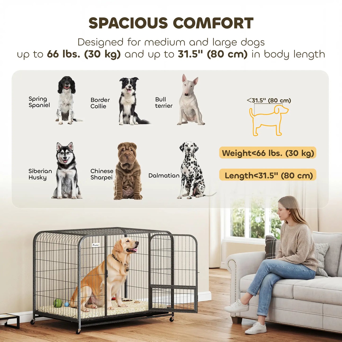 43 Inch Heavy Duty Dog Crate, Extra Large Metal Cage With Lockable Wheels Dog Cages & Crates at Gallery Canada