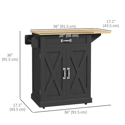 Foldable Kitchen Island with Storage Drawer, Farmhouse Rolling Utility Cart on Wheels with Drop-Leaf Wood Top, Black Kitchen Islands & Kitchen Carts at Gallery Canada