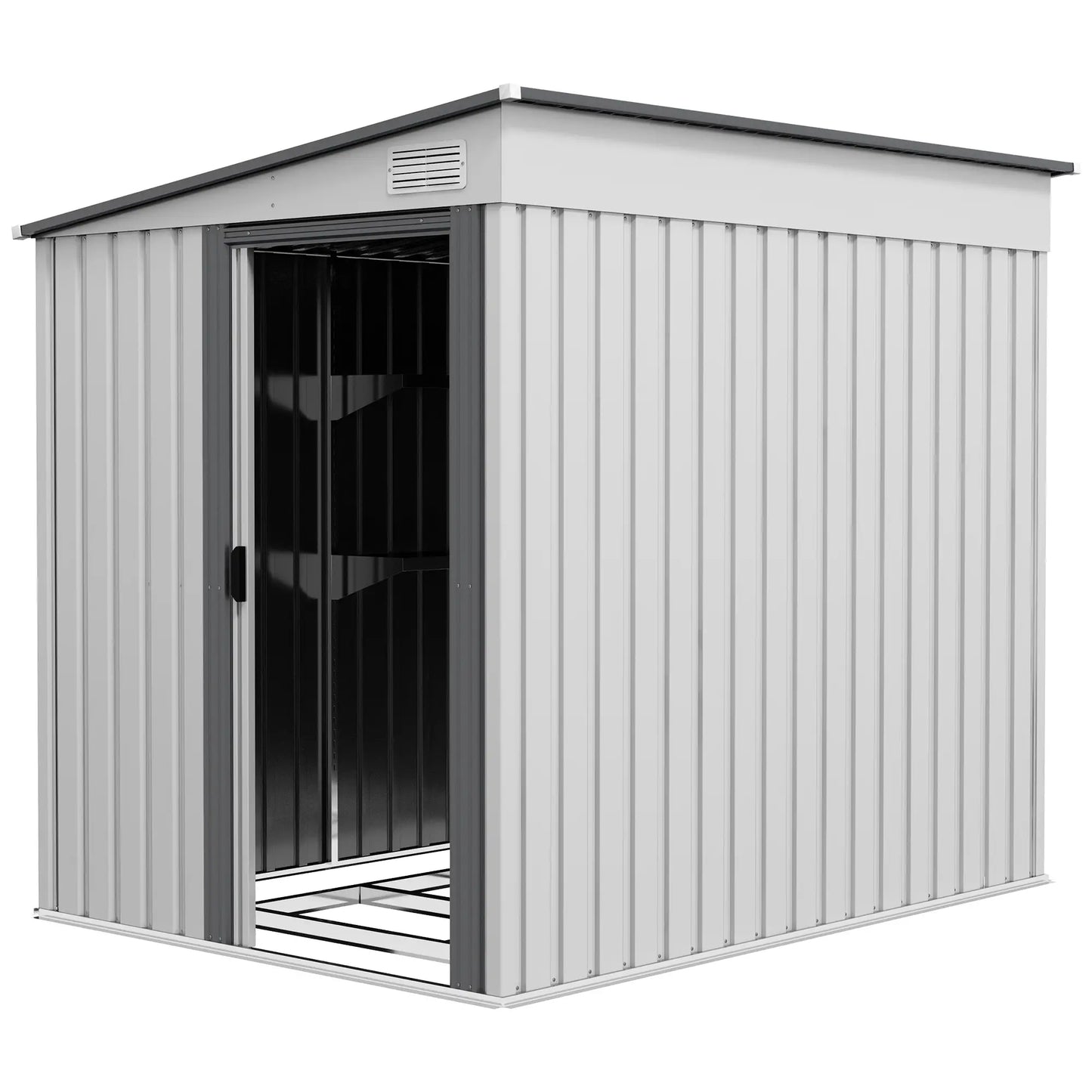 5'x7' Lean to Metal Shed, Sliding Door, 2 Vents, White