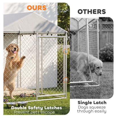 6.6' x 6.6' x 6.6' Outdoor Dog Kennel Heavy Duty Galvanized Steel with UV-resistant Roof, Silver