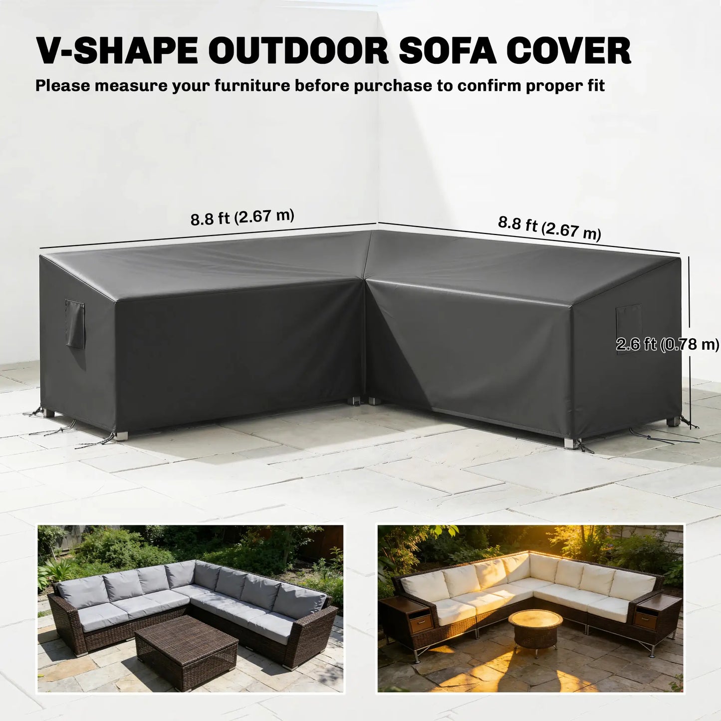 Waterproof V-Shaped Patio Furniture Cover, 105" x 105", Black Patio Furniture Covers at Gallery Canada