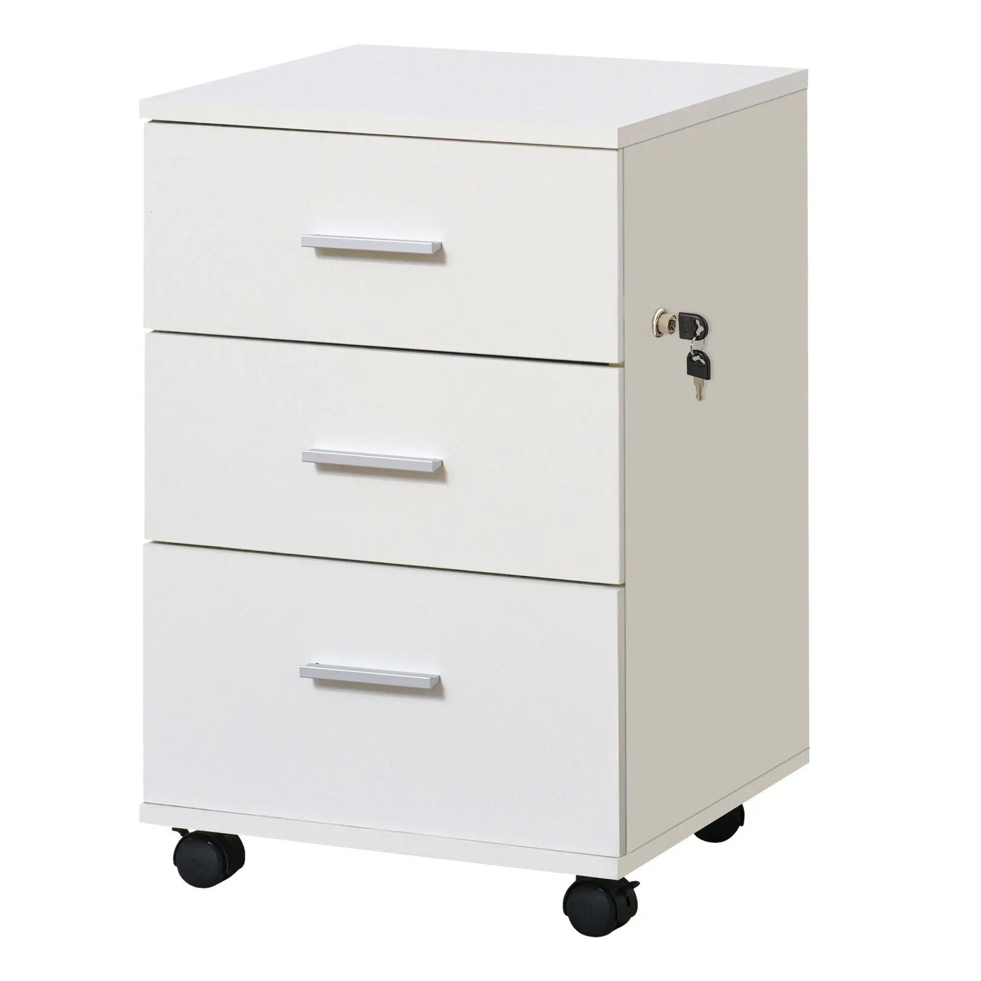 Mobile 3 Drawer File Cabinet with Wheels, Lock, Keys, White Office Cabinets & Cupboards at Gallery Canada