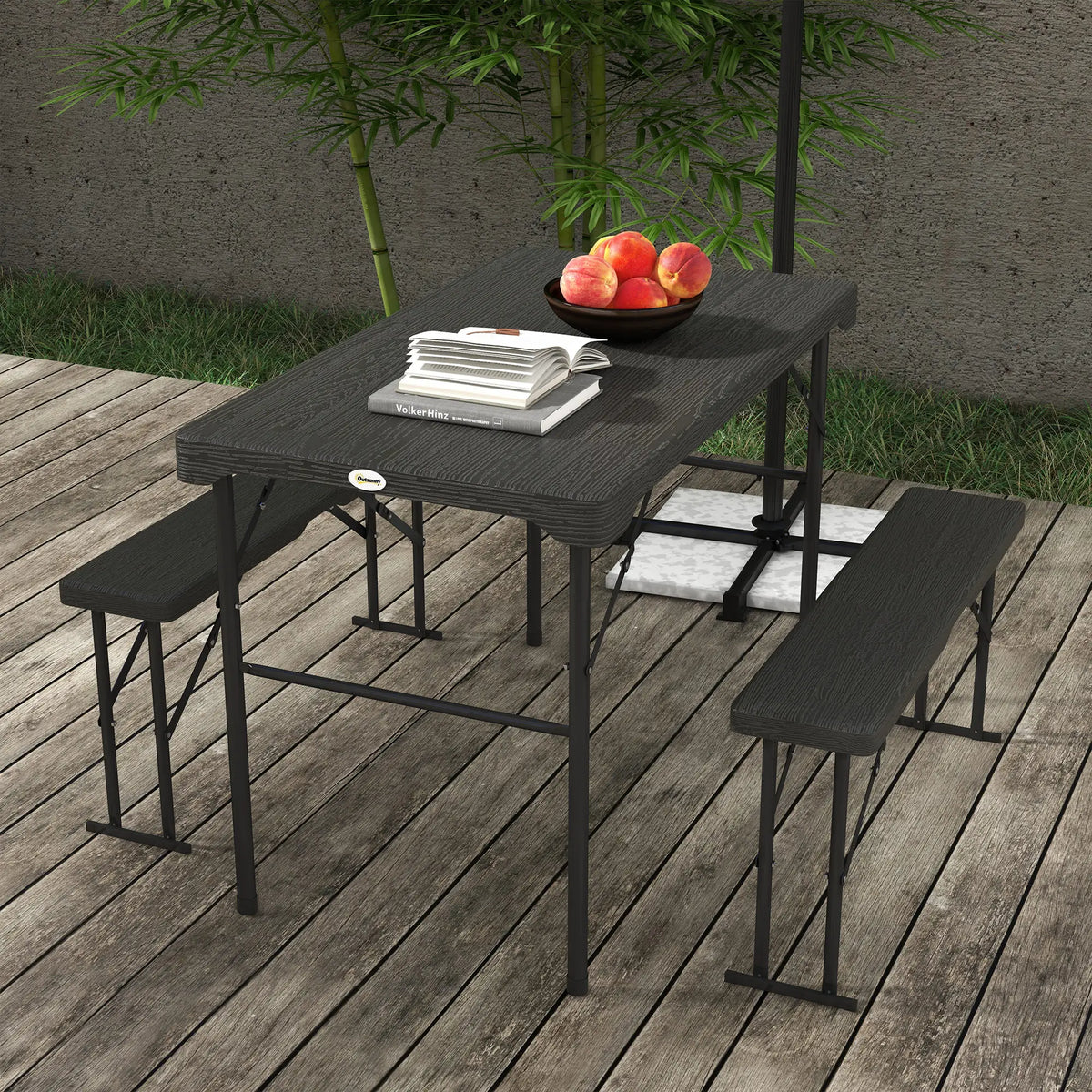 Folding Picnic Table With 2 Benches, 3-Piece Set, Dark Grey Bistro Sets at Gallery Canada
