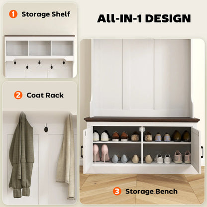 3-in-1 Hall Tree, Bench, Coat Rack with Shoe Storage, White Wood Grain, White Clothing Storage at Gallery Canada