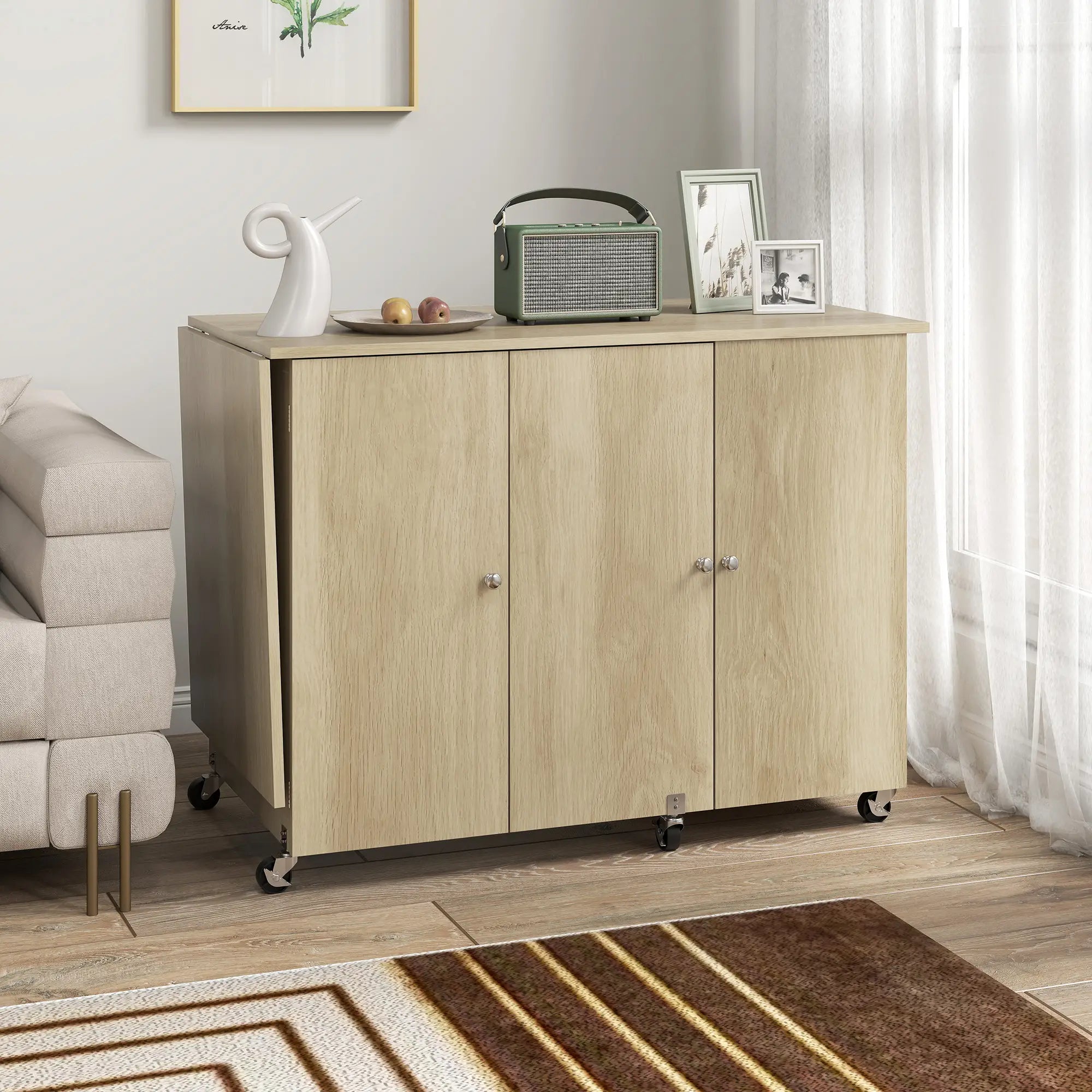 Sewing Machine Table, Drop Leaf, 2 Doors, Adjustable Shelf, Natural Sewing Cabinets at Gallery Canada