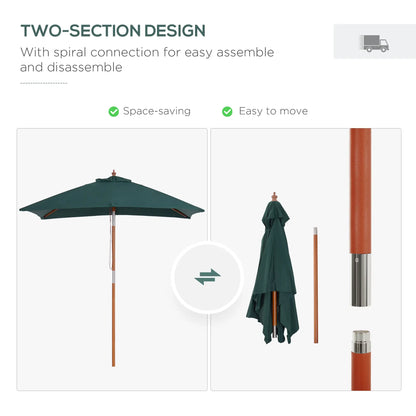 6.6x5ft Square Wooden Patio Umbrella, Tilt Mechanism, 6 Bamboo Ribs, Green Sun Umbrellas at Gallery Canada