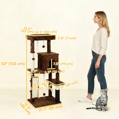 52 Inch Cat Tree With Scratching Posts, Bed, Condo