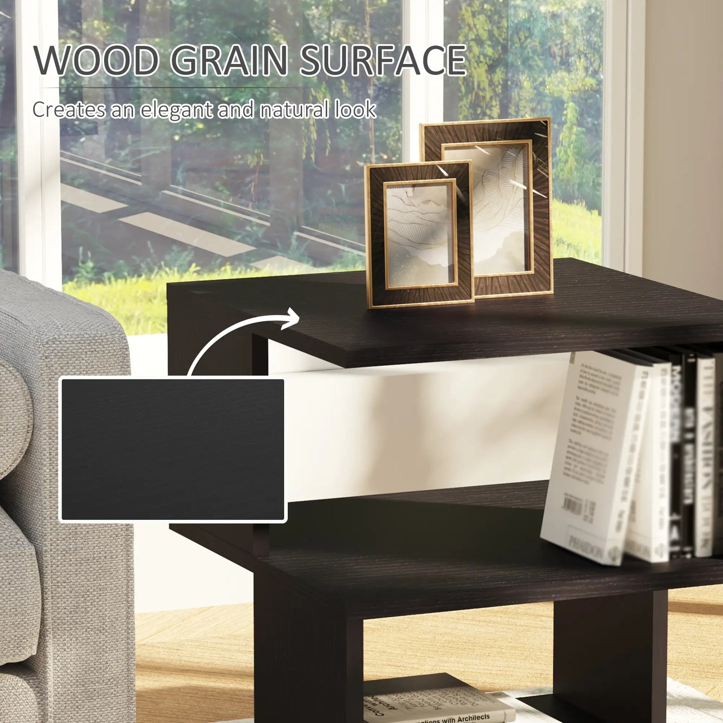 Modern Square 3 Tier Wood Coffee Table, Small Desk, Black Side Tables at Gallery Canada