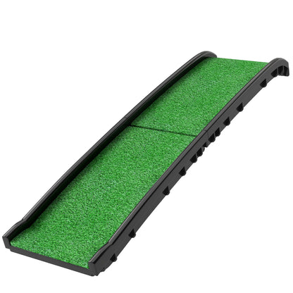61 Pouces Rampe pour Animaux de Compagnie Pliable avec Surface en Herbe, Garde-Corps Surélevés