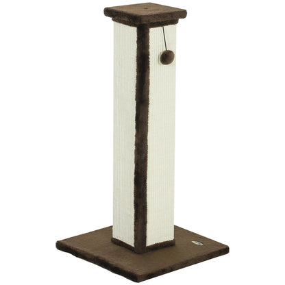 32" Tall Cat Scratching Post, Sisal Scratcher with Hanging Ball, Brown Cat Posts Brown at Gallery Canada
