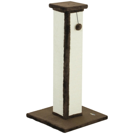 32" Tall Cat Scratching Post, Sisal Scratcher with Hanging Ball, Brown