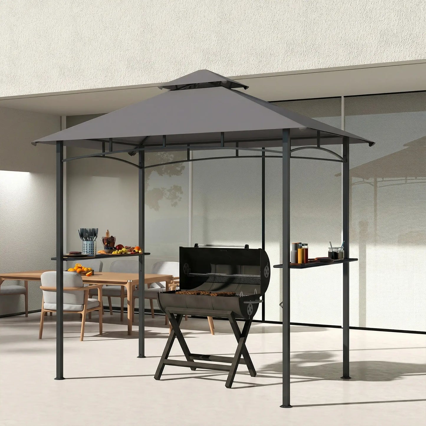 8' x 5' BBQ Grill Gazebo Tent, Double Tiered Canopy, Dark Grey BBQ Grill Gazebos at Gallery Canada