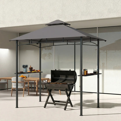 8' x 5' BBQ Grill Gazebo Tent, Double Tiered Canopy, Dark Grey BBQ Grill Gazebos at Gallery Canada
