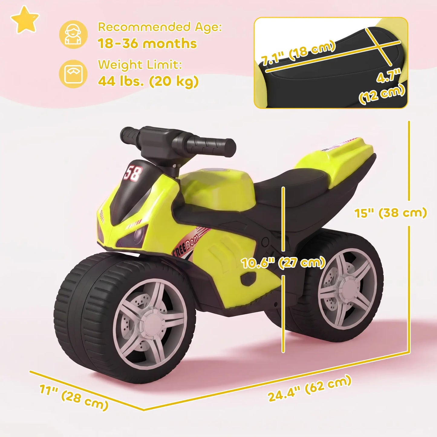 Vélo d'équilibre avec musique, pneus larges, vert