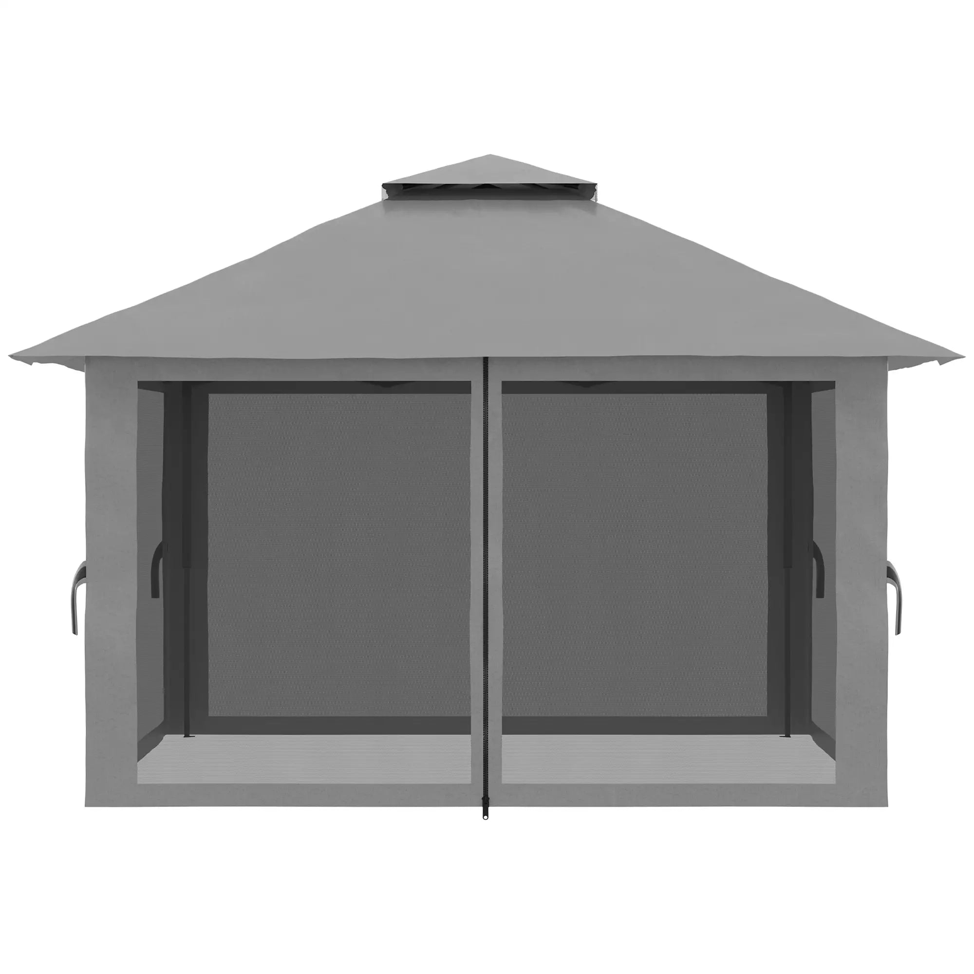 13' x 13' Pop Up Canopy, 2-Tier Roof Tent with Net, Carry Bag, Grey Pop Up Canopies at Gallery Canada
