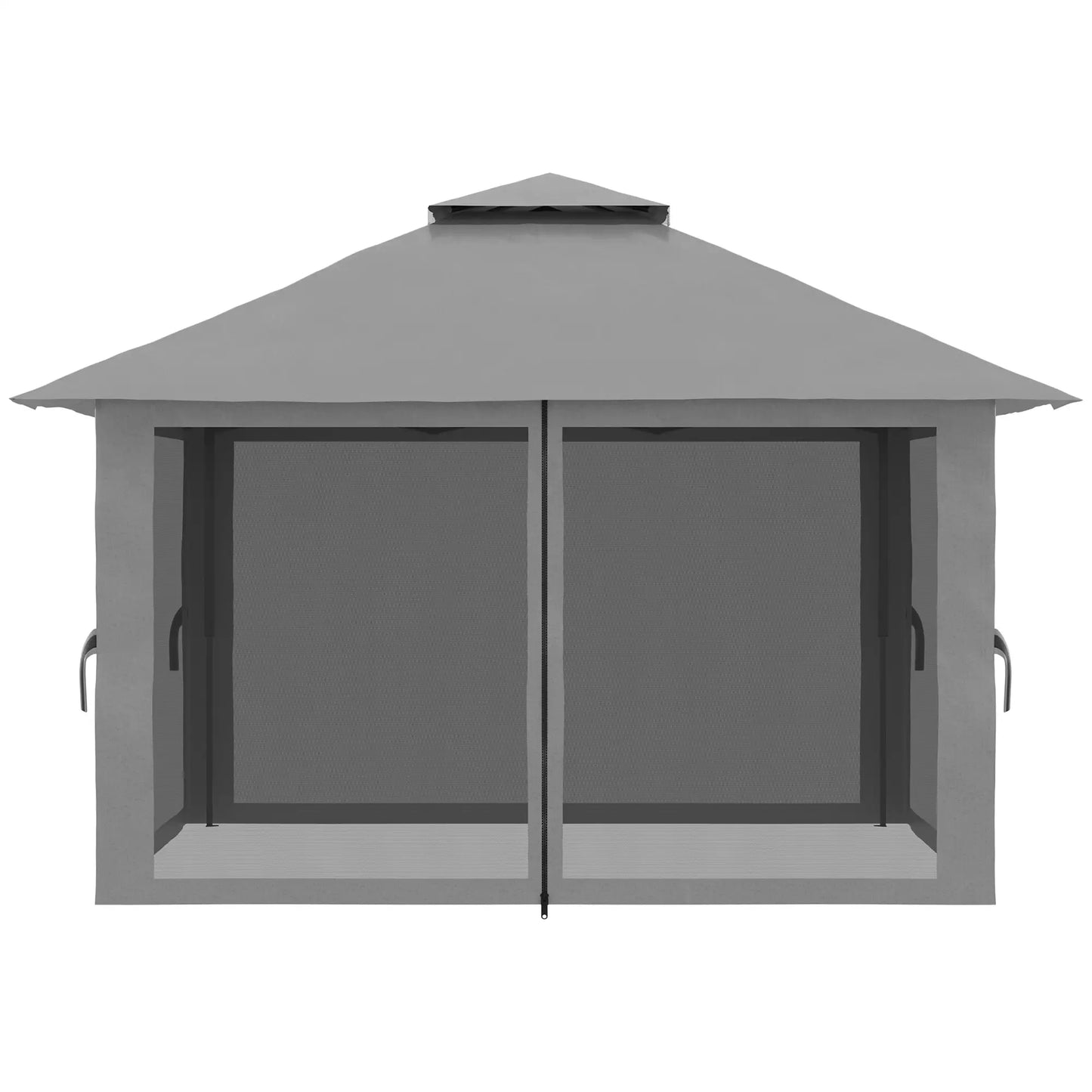 13' x 13' Pop Up Canopy, 2-Tier Roof Tent with Net, Carry Bag, Grey Pop Up Canopies at Gallery Canada