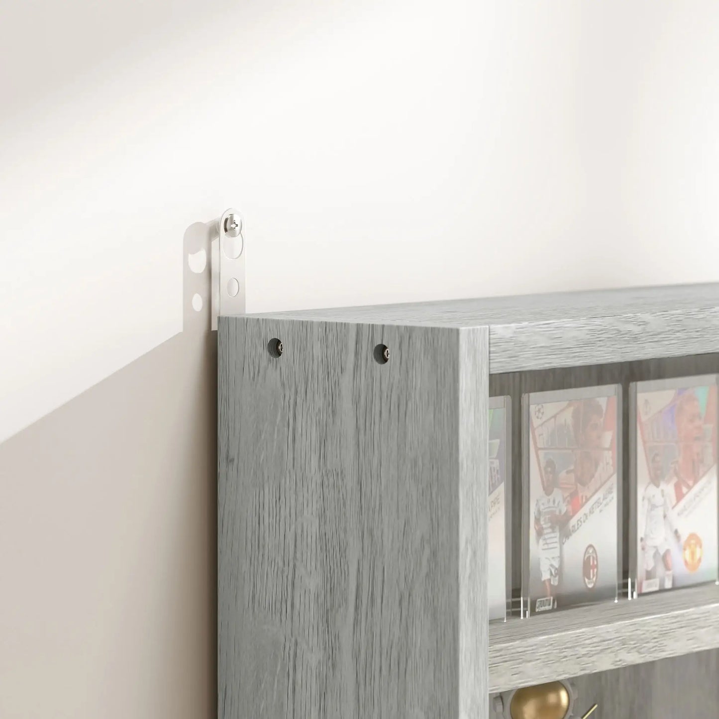 5-Tier Glass Display Cabinet, 2 Doors, 4 Adjustable Shelves, Grey Display Bookshelves at Gallery Canada