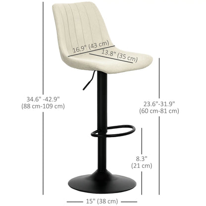 Adjustable Barstools Set of 2, Swivel with Back, Footrest, Beige Bar Stools at Gallery Canada
