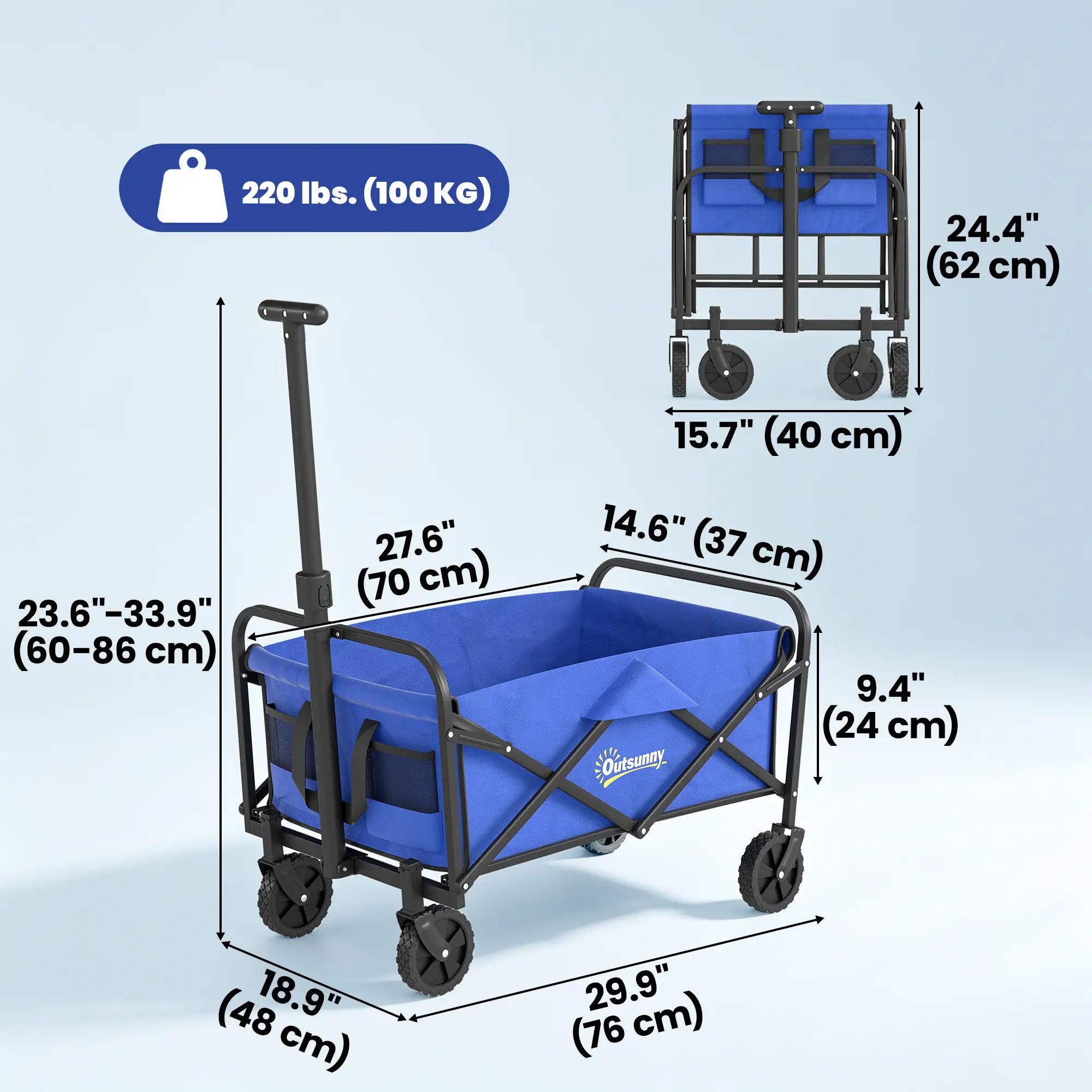 Heavy Duty Collapsible Folding Garden Cart, Universal Wheels, Blue Bike Cargo Trailers at Gallery Canada