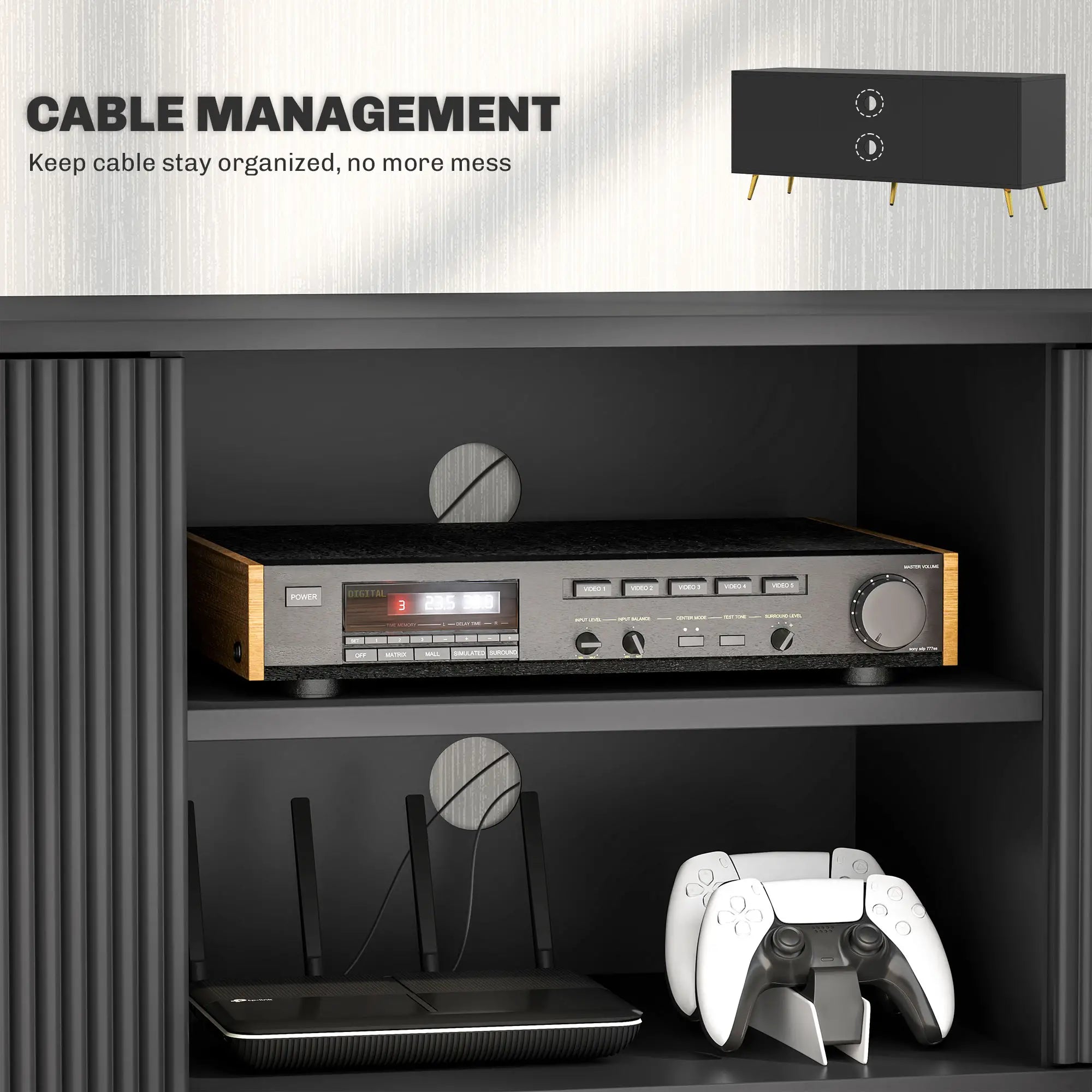 TV Stand for 55 Inch TV, Modern Cabinet with Shelves, Black TV Stands at Gallery Canada