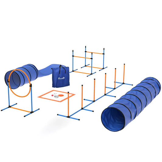 11-Piece Dog Agility Training Set, 2 Tunnels, Adjustable Jumps, Orange Blue Dog Agility Training Equipment Orange, Blue, Black at Gallery Canada