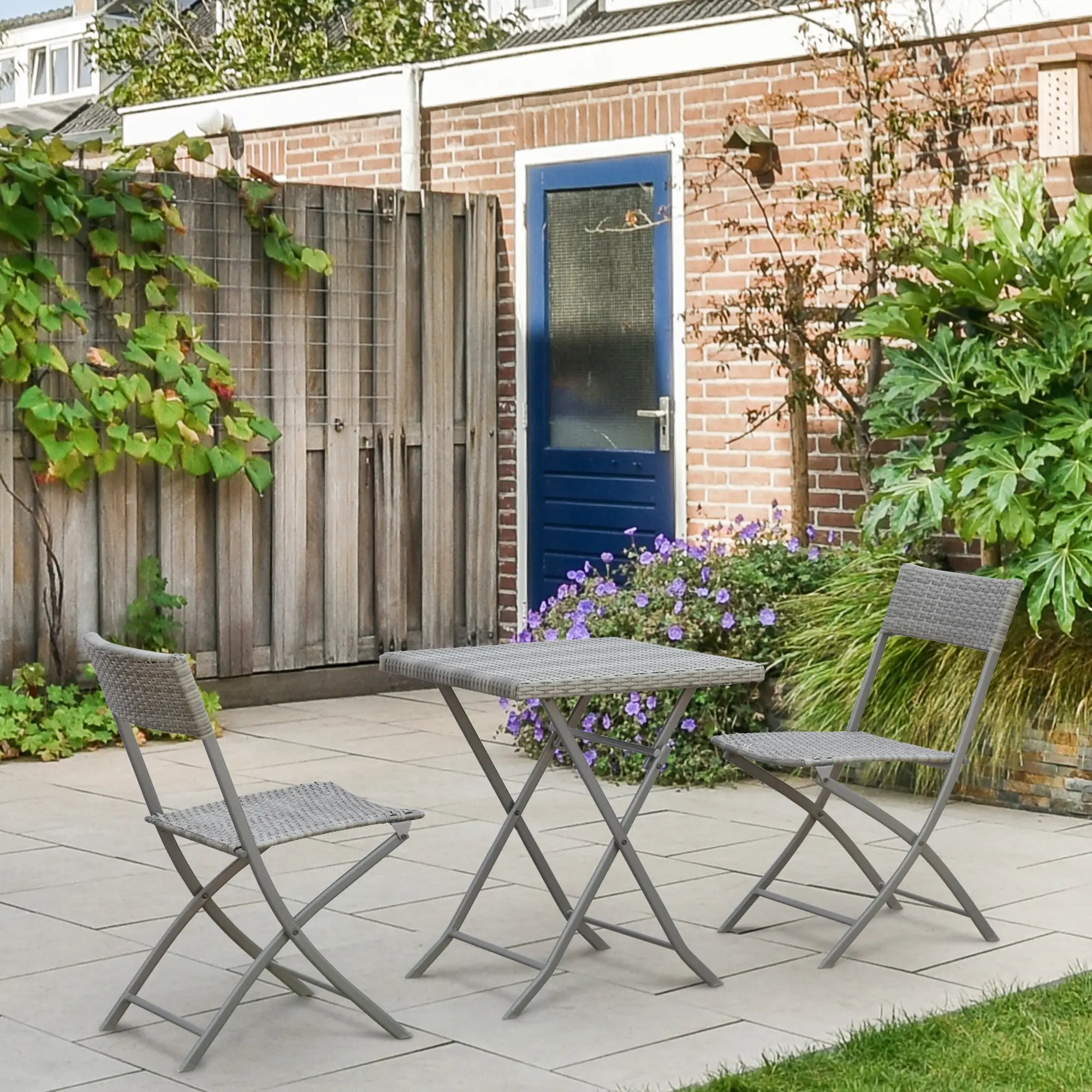 3-Piece Outdoor Folding Rattan Bistro Set, Grey Bistro Sets at Gallery Canada