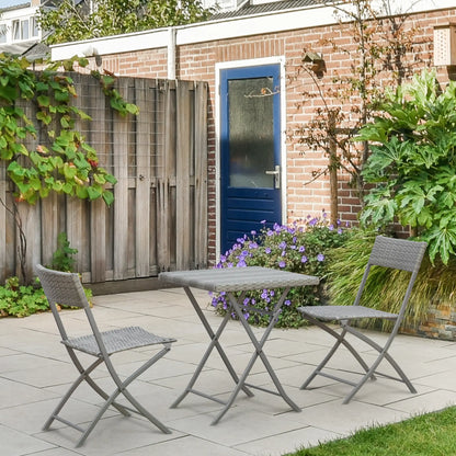 3-Piece Outdoor Folding Rattan Bistro Set, Grey Bistro Sets at Gallery Canada