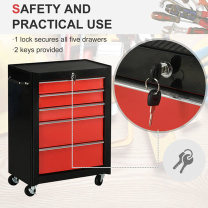 5-Drawer Rolling Tool Chest, Lockable Tool Cabinet, 4 Wheels, Black, Red Tool Organizers at Gallery Canada