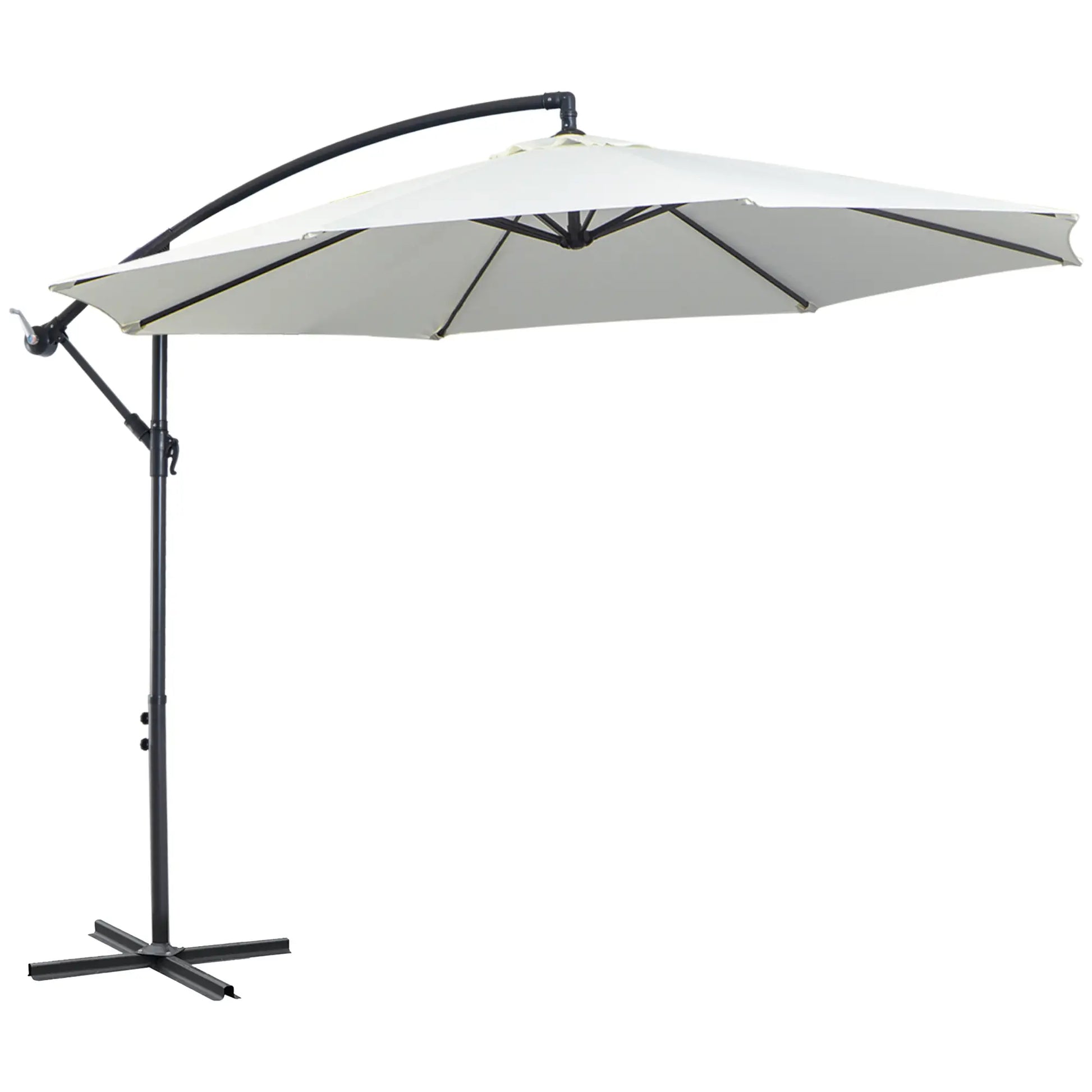 9.7ft Offset Patio Umbrella, Crank Handle, 8 Ribs, Cross Base, Cream Cantilever Umbrellas at Gallery Canada