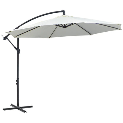 9.7ft Offset Patio Umbrella, Crank Handle, 8 Ribs, Cross Base, Cream Cantilever Umbrellas at Gallery Canada