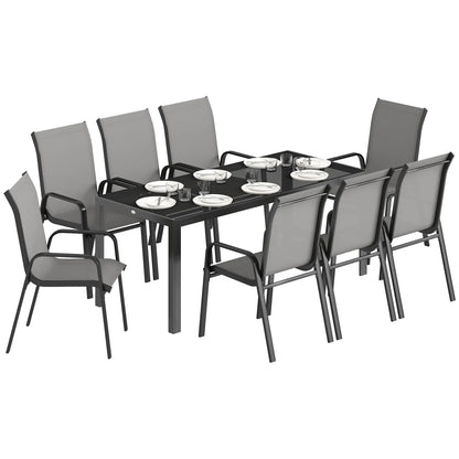 9 Piece Patio Set, Stackable Chairs, Glass Top, Light Grey Outdoor Dining Sets at Gallery Canada