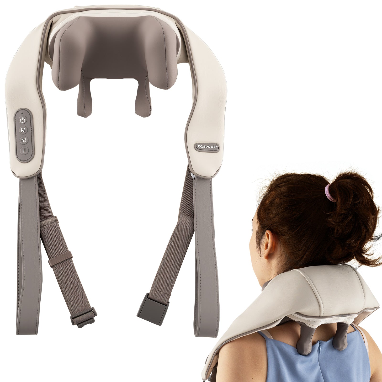 Neck Shoulder Massager 4D Deep Tissue Kneading Shiatsu Massage Machine, Beige Massage at Gallery Canada