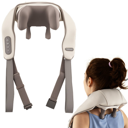 Neck Shoulder Massager 4D Deep Tissue Kneading Shiatsu Massage Machine, Beige