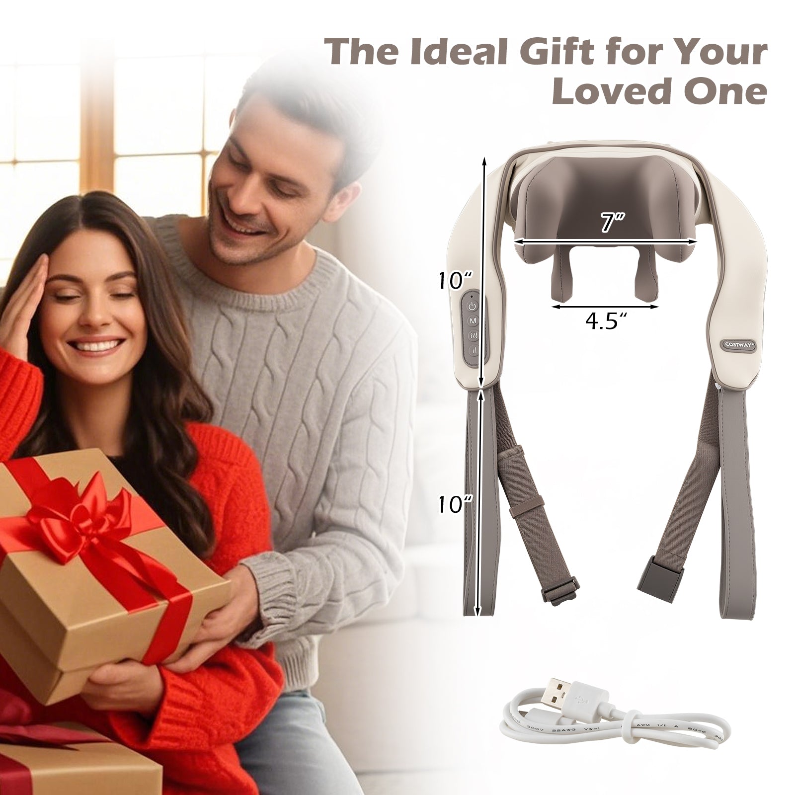 Neck Shoulder Massager 4D Deep Tissue Kneading Shiatsu Massage Machine, Beige Massage at Gallery Canada