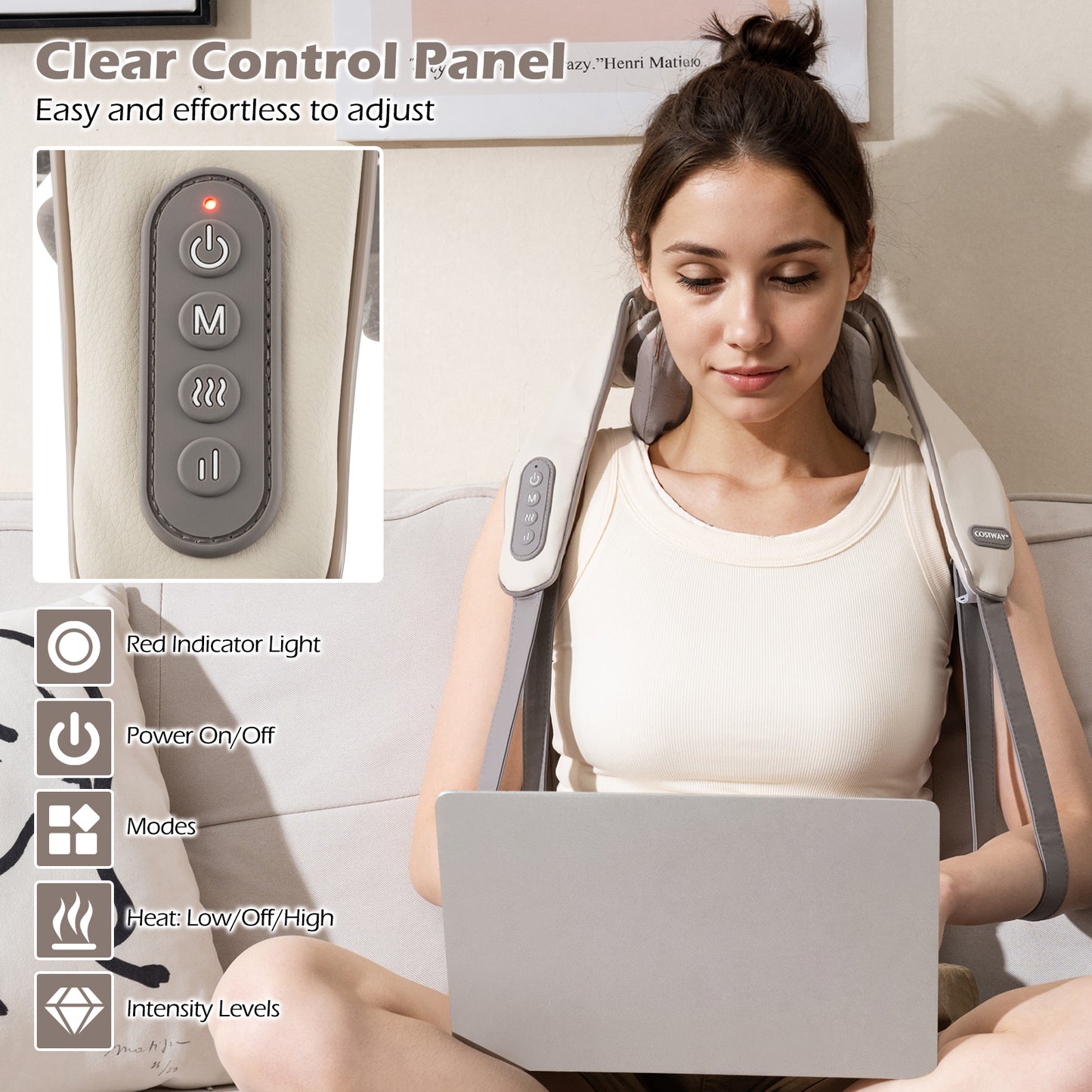 Neck Shoulder Massager 4D Deep Tissue Kneading Shiatsu Massage Machine, Beige Massage at Gallery Canada