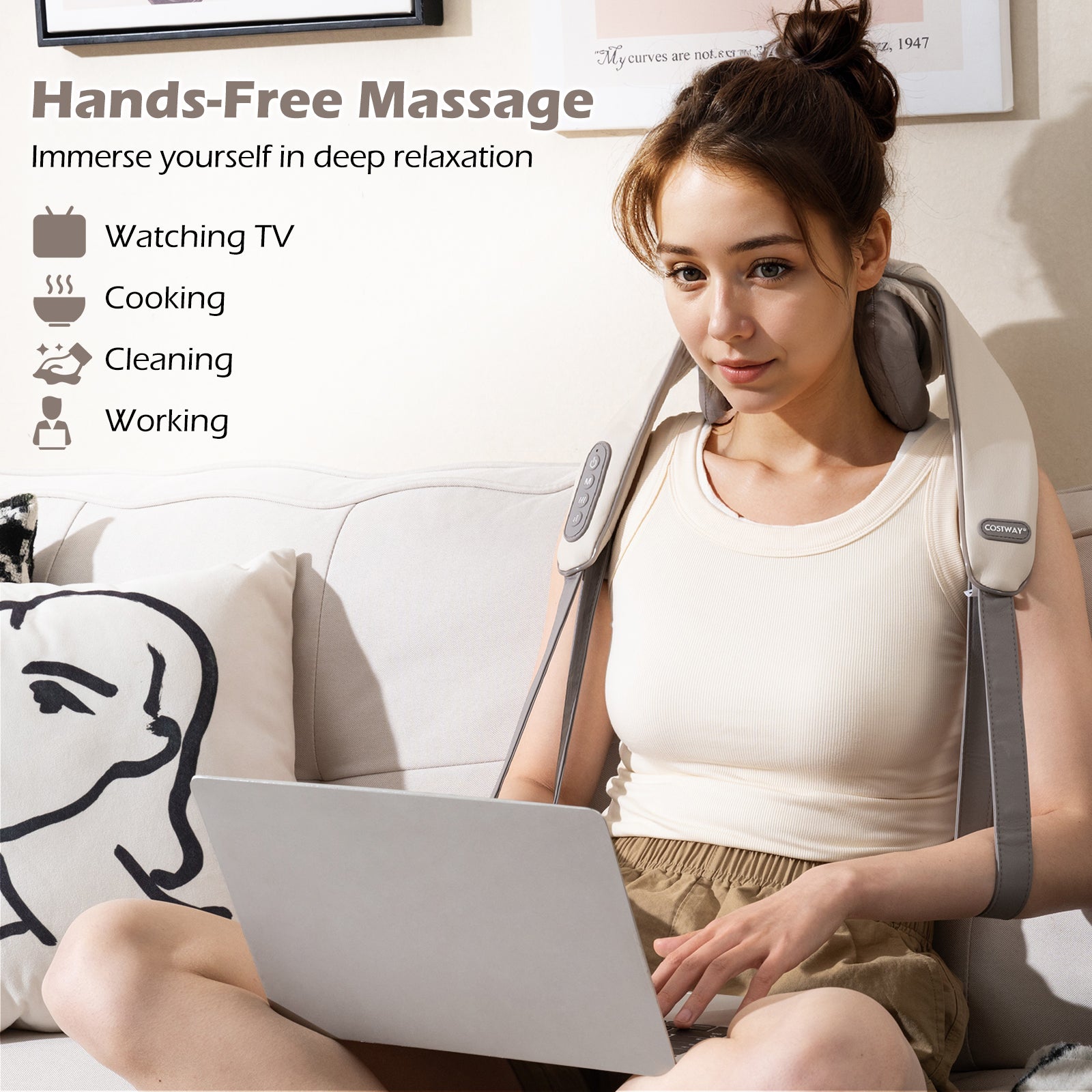 Neck Shoulder Massager 4D Deep Tissue Kneading Shiatsu Massage Machine, Beige Massage at Gallery Canada