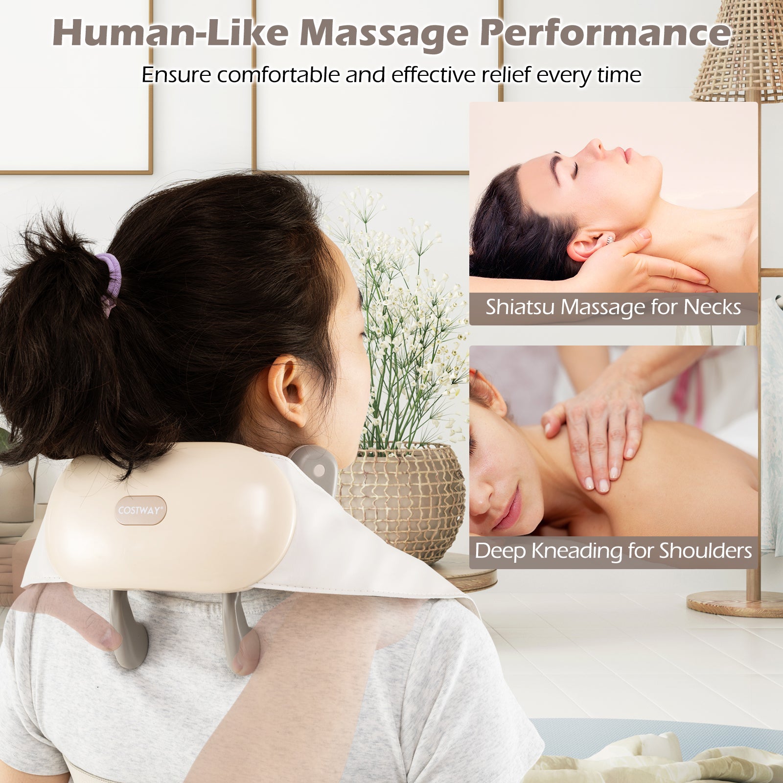 Neck Shoulder Massager 4D Deep Tissue Kneading Shiatsu Massage Machine, Beige Massage at Gallery Canada