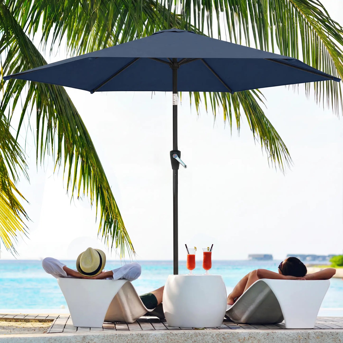 9FT Patio Umbrella With Tilt, Crank, 6 Ribs, UV Protection
